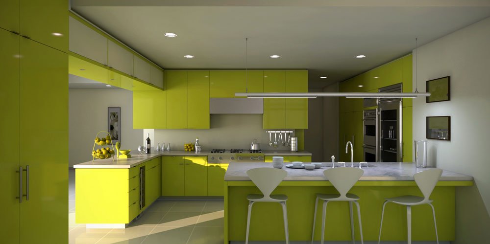انتخاب کابینت هایگلاس سبز در آشپزخانه