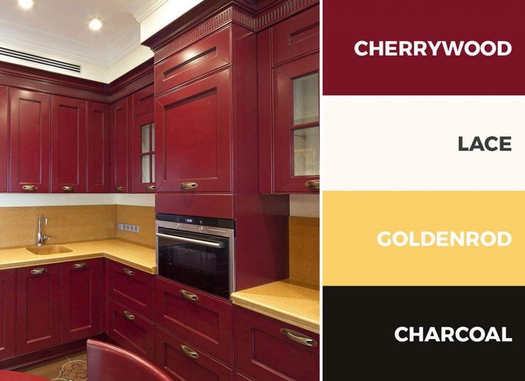 ترکیب بندی رنگ آشپزخانه قرمز و زرد: