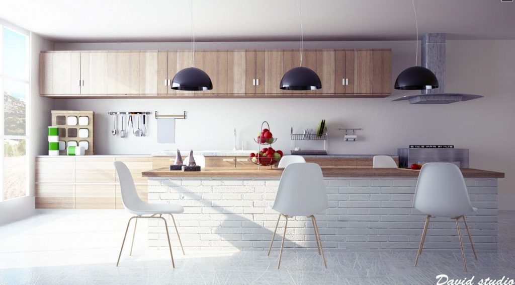 کابینت چوبی مدرن با آجر سفید