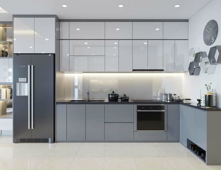 کابینت اشپزخانه سفید طوسی براق