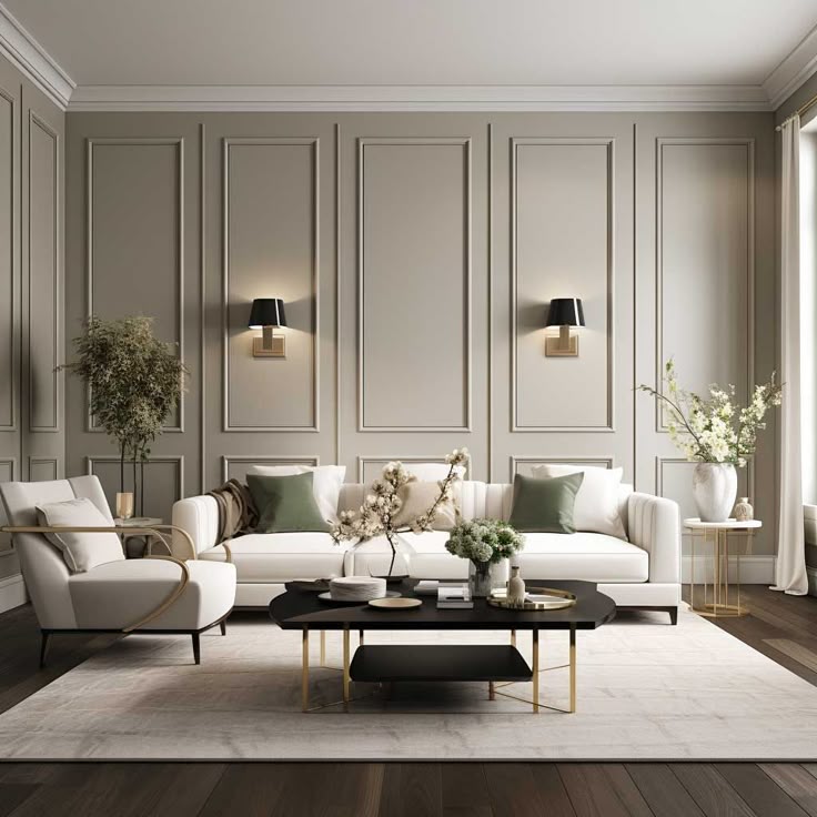 پذیرایی یک خانه با مدل نئوکلاسیک ساده و جذاب