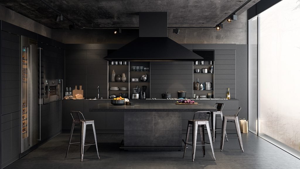 کابینت خاکستری می‌تواند یک گزینه‌ی زیبا برای آشپزخانه پست مدرن باشد