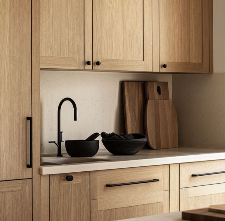 کابینت چوبی روشن از نمای نزدیک