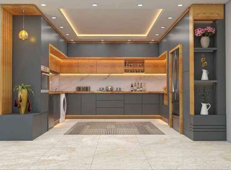 کابیت اشپز خانه با روکش چوب تز نمای دور