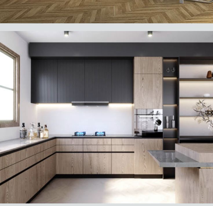 کابینت مدرن با روکش چوب