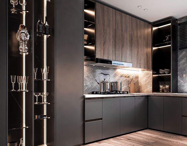 کابینت های گلاس مات رنگ مشکی
