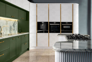 کابینت منحنی سفید و سبز