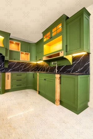 کابینت سبز و چوبی منحنی