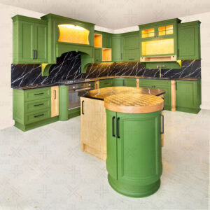 کابینت منحنی سبز و چوبی