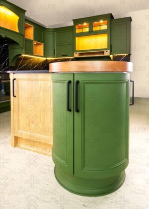 کابینت منحنی سبز و چوبی