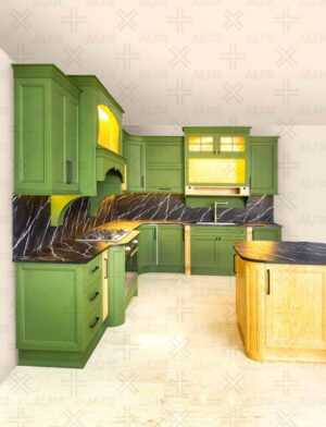 کابینت سبز و چوبی منحنی