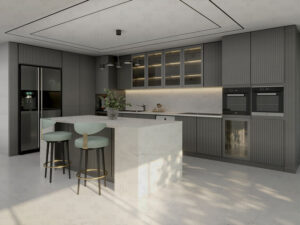 کابینت‌های بدون دستگیره طوسی