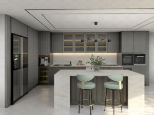 کابینت‌های بدون دستگیره طوسی