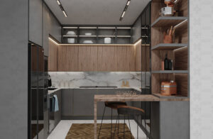 کابینت‌های دیواری بدون دستگیره طوسی