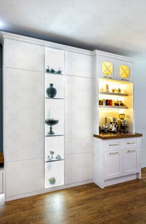 کابینت چوبی با قفسه هاس دکوری