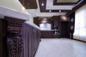 کابینت کلاسیک تمام چوب با صفحه سنگی روشن