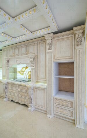 کابینت چوبی سفید و طلایی کلاسیک