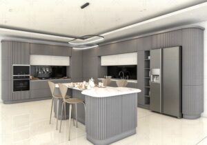 دکوراسیون آشپزخانه مدرن با کابینت شیار‌دار