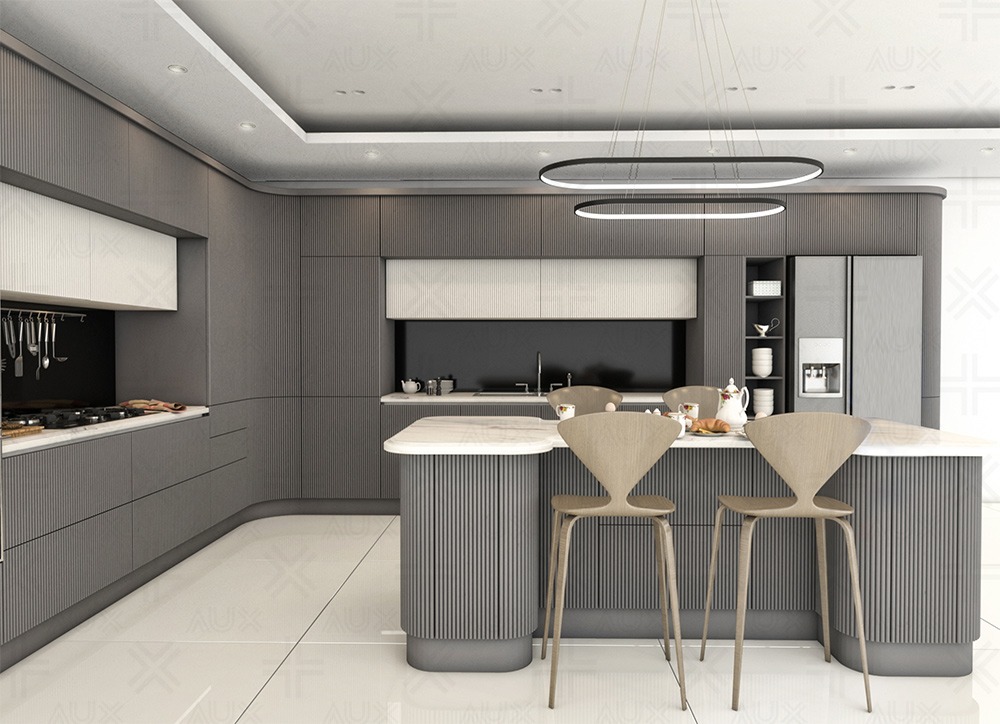 کابینت مدرن آشپزخانه با طراحی شیار‌دار عمودی