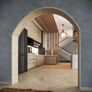 آشپزخانه مدرن با کابینت‌های روشن