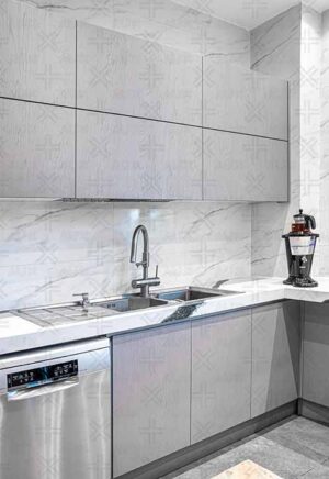 صفحه کابینت سنگ مرمر سفید و خاکستری