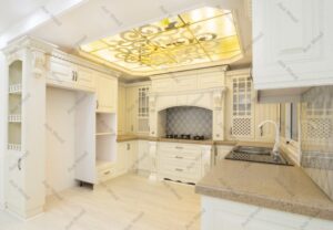 آشپزخانه با طراحی ممبران و سقف نورپردازی‌شده دکوراتیو