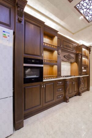 کابینت آشپزخانه سلطنتی با روکش چوب گردو