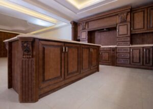 کابینت با روکش چوب قهوه ای