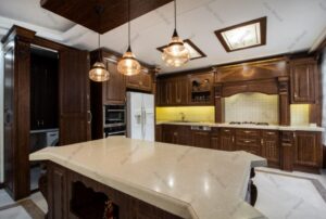 کابینت روکش چوب قهوه‌ای تیره