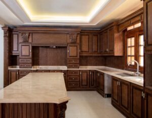 کابینت با روکش چوب قهوه ای