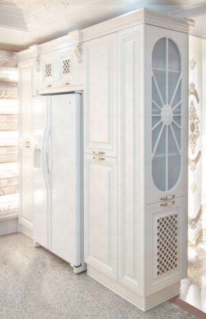 کابینت چوبی با صفحه سنگ کوارتز و نورپردازی مخفی