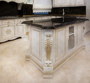 صفحه‌سنگ مشکی با رگه‌های طبیعی برای کابینت‌ها و جزیره