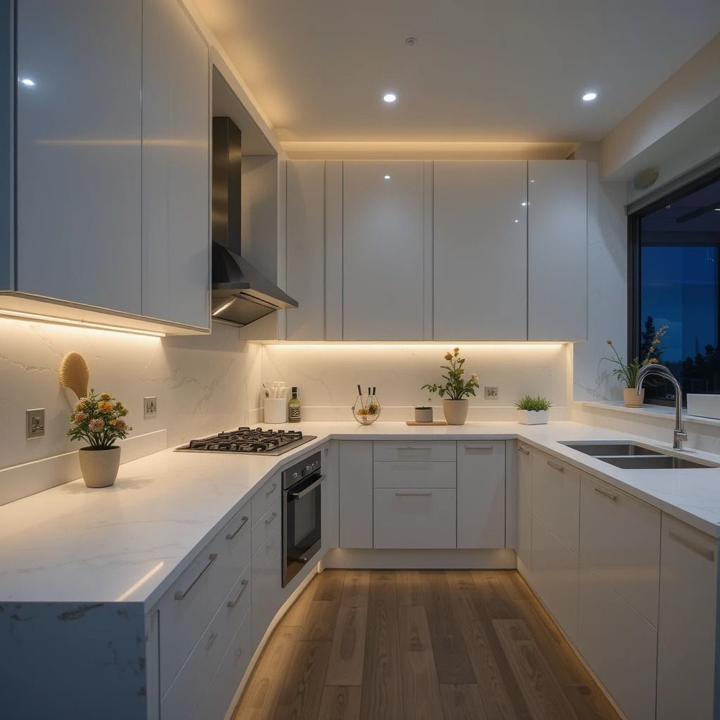 کابینت مدرن با نورپردازی نواری