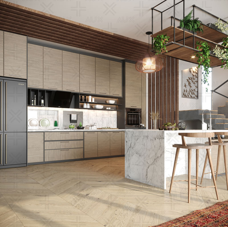کابینت مدرن طرح چوب  همراه استند گل 