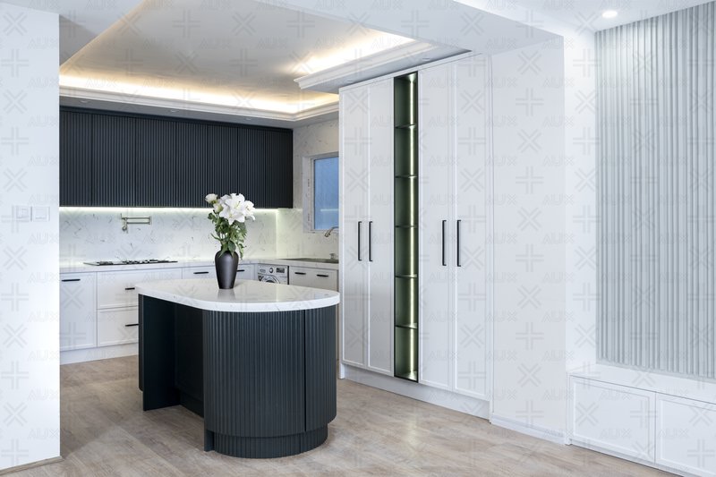 کابینت اشپزخانه نئوکلاسیک به همراه جزیره